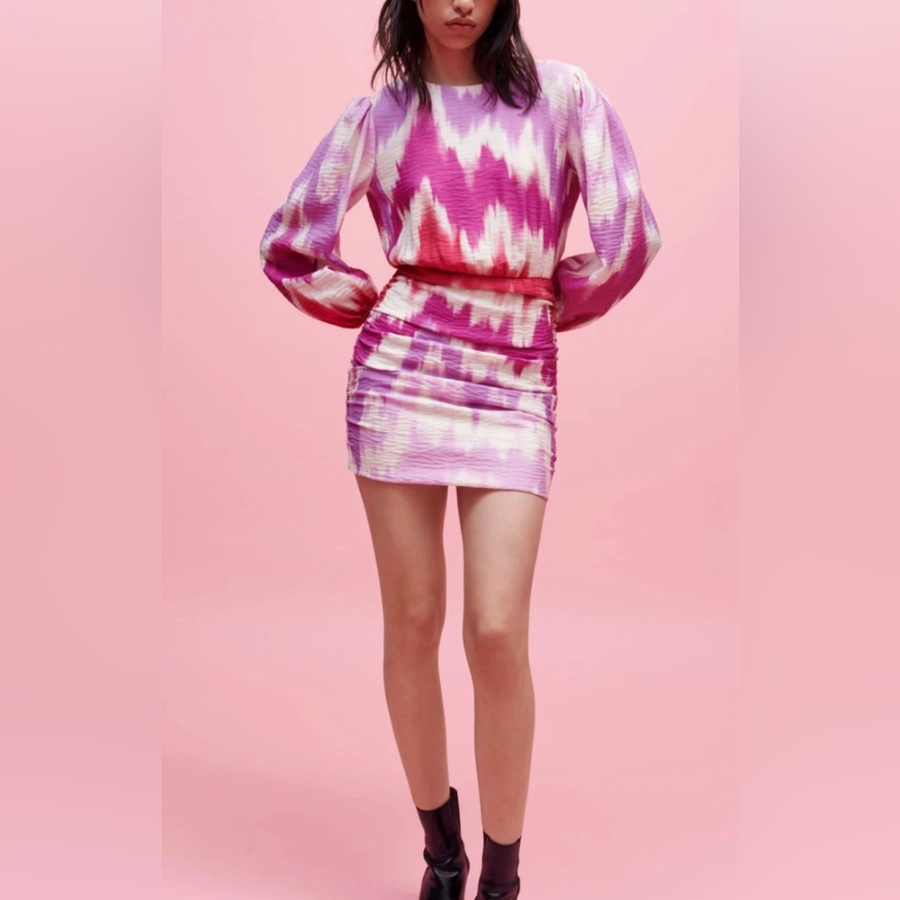 Maje Ritie Pink Tie-Dye Mini Long Sleeve Dress 40EU/8US Retail $445